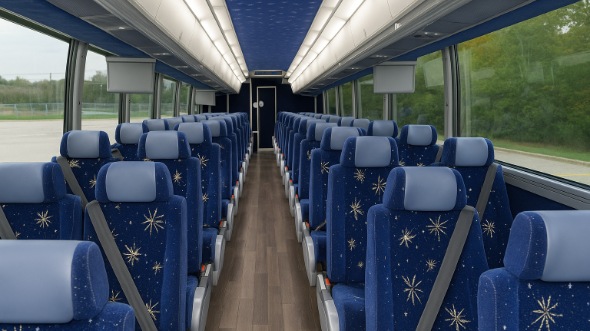 Interior of Charter Bus Company Cedar Park's 56 Passenger Charter Bus in Cedar Park