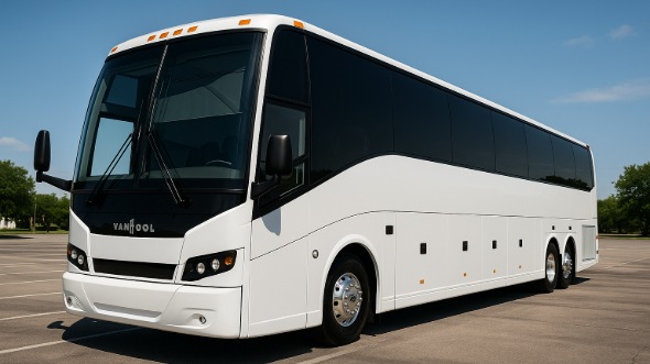 Exterior of Charter Bus Company Round Rock's 56 Passenger Charter Bus in Round Rock